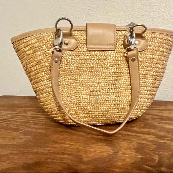 NWOT St. John’s Bay Tan Straw Satchel Summer Tote with Beige Trim - Picture 7 of 13